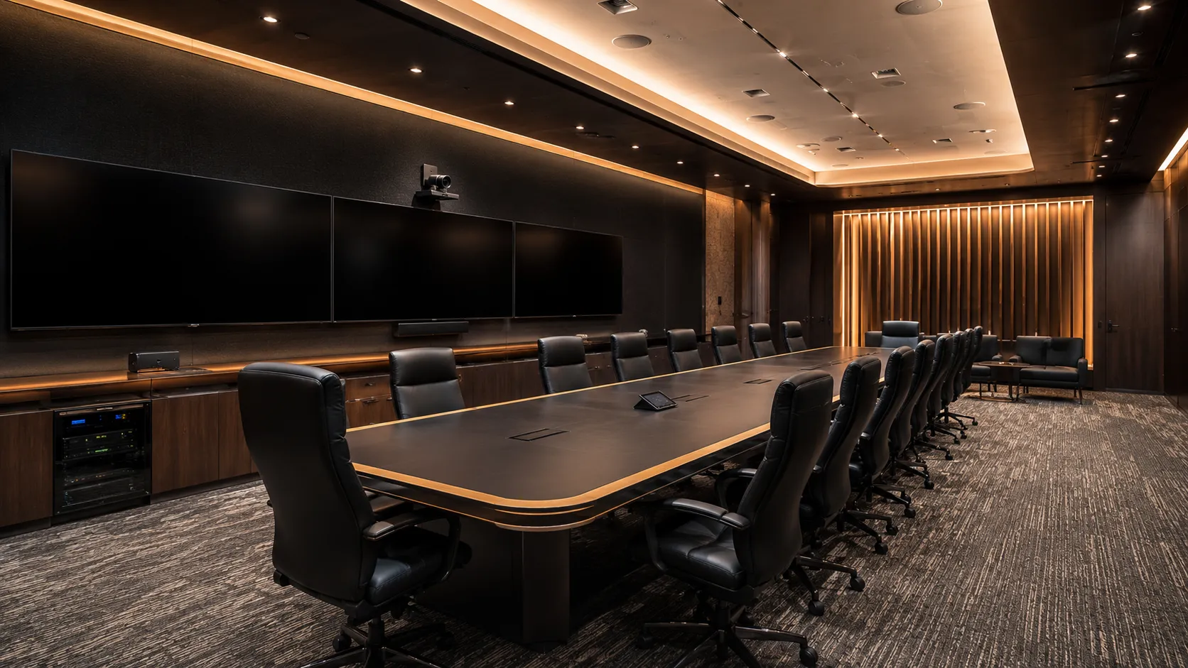 Medium Meeting Room & Conference Room Video Conferencing Australia 9 Large boardroom or training room seating 10 plus people with PTZ camera, ceiling microphone array, dual displays, modular component AV system — Kickstart Computers Australia