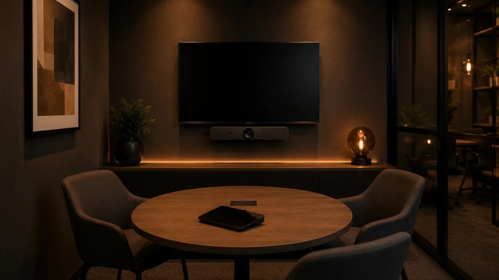 Logitech Rally Bar & Video Conferencing Systems Australia 8 Small huddle room with Logitech video conferencing setup for 2-4 participants