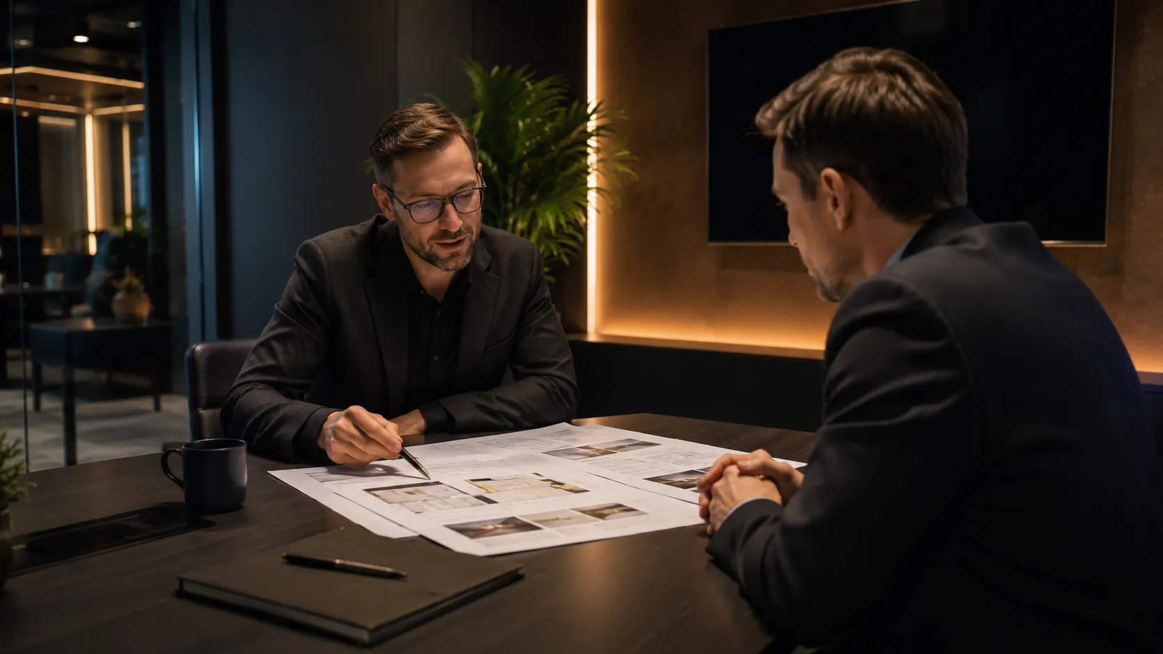 Large Meeting Room & Boardroom Video Conferencing — Hardware For Rooms Seating 12 to 20+ 8 Kickstart Computers consultant reviewing large meeting room AV specification with a client — independent advice, Australian business since 2007